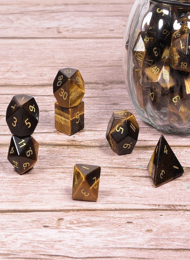 نوبوياي مجموعة نرد نوبوياي متعددة الأوجه من كريستال عين النمر العلاجي، مع صندوق، لألعاب Dungeons and Dragons، مجموعة من 7 قطع نرد لألعاب الطاولة، مناسبة لألعاب تقمص الأدوار مثل RPG وMTG. - Image 5